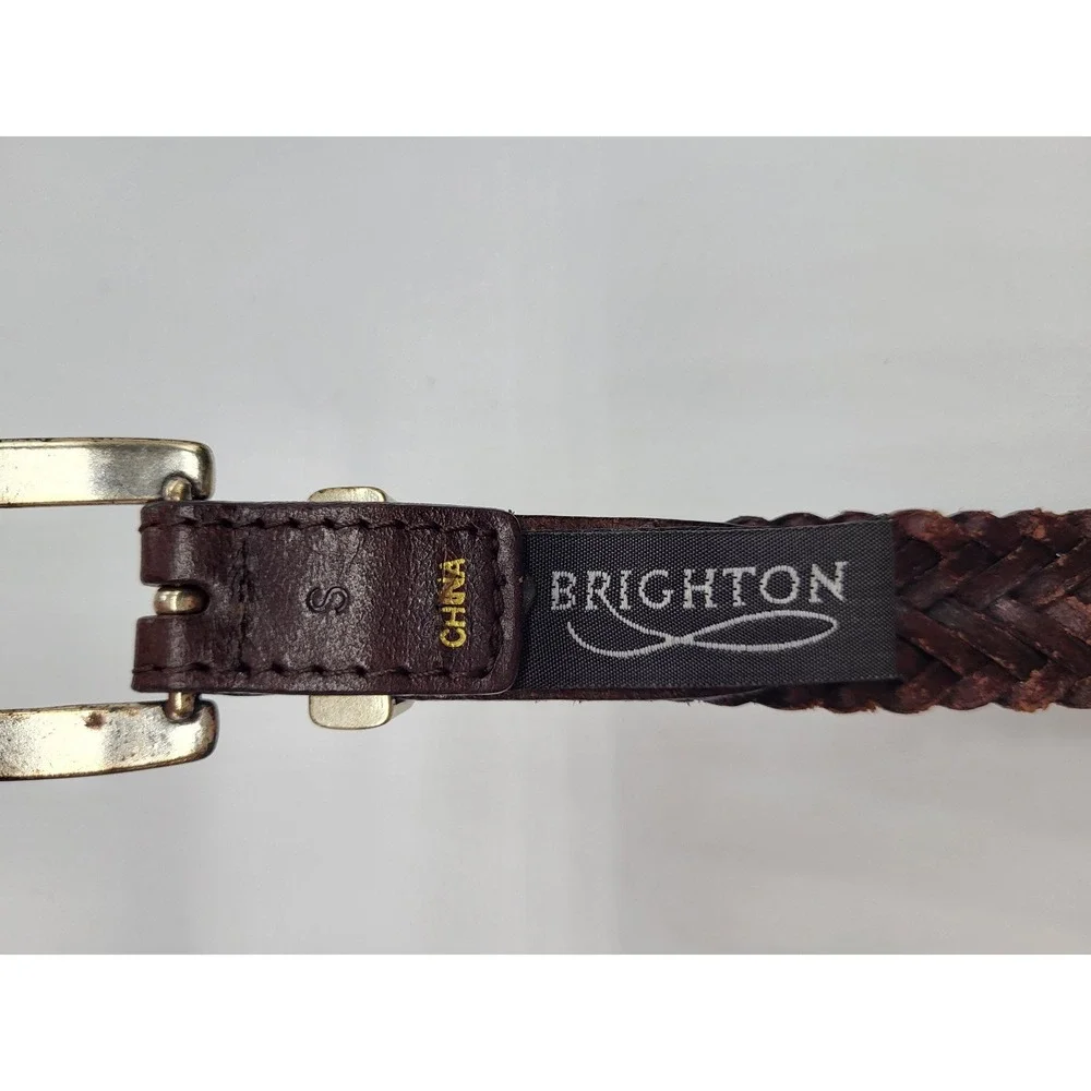 VTG Brighton Woven Braided Leather Belt Brown Floral Concho Western Boho S 28